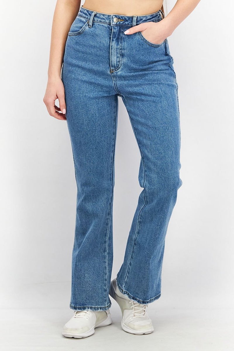 rvca Women Flare Fit Wash Non,Stretchable Denim Jeans, Blue - Image 1