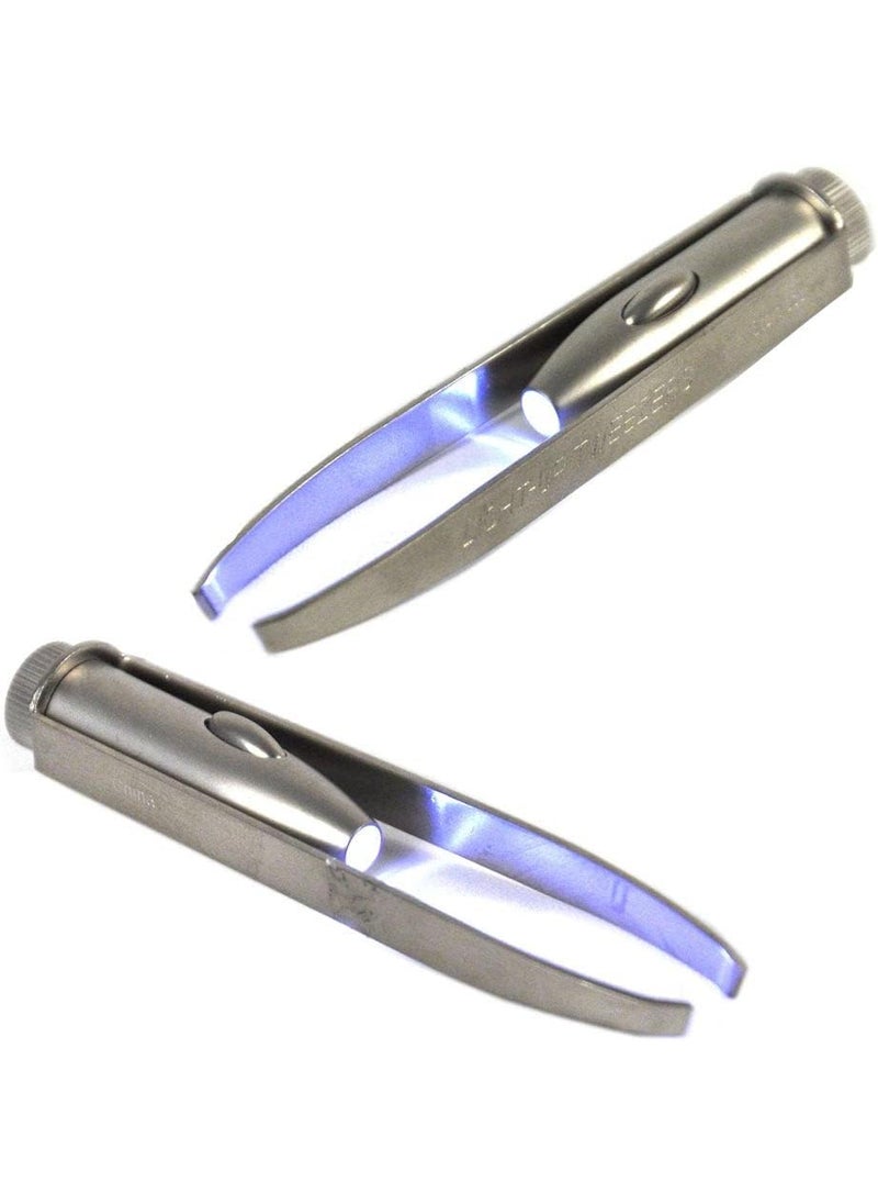 AllTopBargains - 2 Pack Portable Tweezer with LED Light Hair Removal Eyebrow Beauty Make Up Tools - Image 1