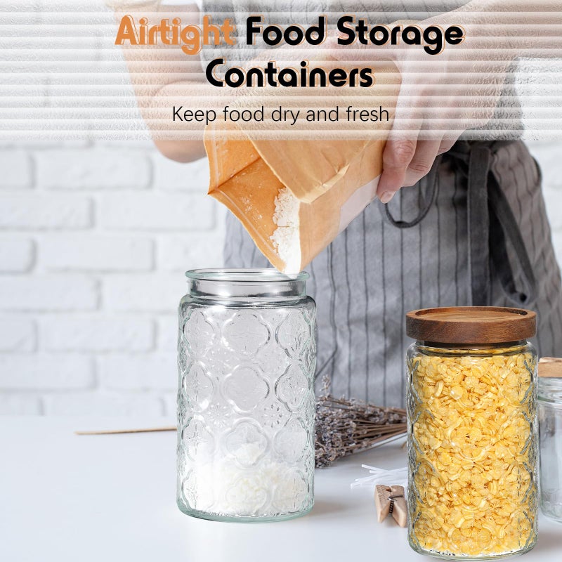 Domensi 6 Pcs Vintage Glass Jars 34 oz Glass Storage Jars with Lids Begonia Pattern Airtight Storage Jars for Kitchen Counter, Pantry, Coffee Bean, Grains, Tea, Sugar, Flour, Candy, Oats - Image 5