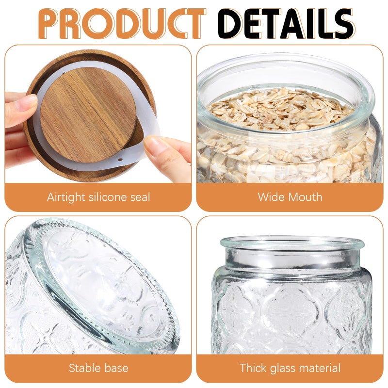 Domensi 6 Pcs Vintage Glass Jars 34 oz Glass Storage Jars with Lids Begonia Pattern Airtight Storage Jars for Kitchen Counter, Pantry, Coffee Bean, Grains, Tea, Sugar, Flour, Candy, Oats - Image 3