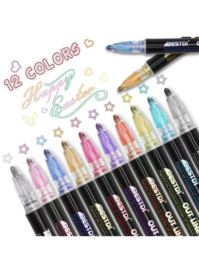 MAITING Shimmer Marker Set,Outline Pens Shimmer Markers Pens,Apply To Gift Card Writing Drawing Pens For Card Writing,Birthday Greeting Card,Painting,Diy Art Crafts,Christmas Gifts（12 Colors）  - Image 1