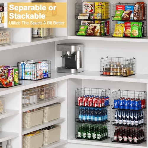 Huxitocan 4 Pack Stackable Wire Baskets for Pantry Organizers and Storage, Large Pantry Basket for Snack Organizer, Foldable Fruit and Vegetable Storage Bin Store Can Onion Potato for Kitchen Cabinet/Countertop - Image 2