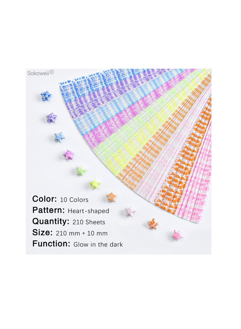 KASTWAVE شرائط ورقية مضيئة على شكل نجمة أوريغامي، تتوهج في الظلام، ورق يدوي الصنع مصنوع يدويًا من ورق نجمة أوريغامي لاكي، نمط على شكل قلب للأطفال لوازم حفلات الألعاب والأنشطة وتزيين الهدايا (210 ورقة) - Image 4