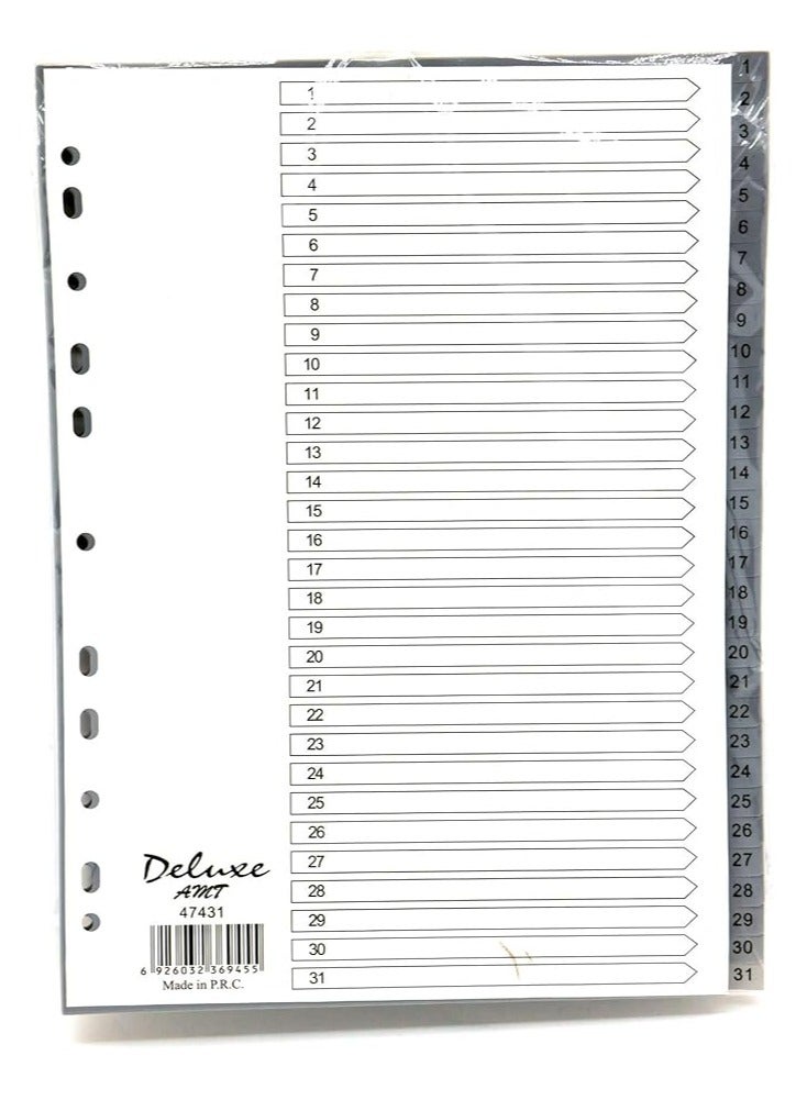 DELUXE 47431 PLASTIC DIVIDER A4 1-31 GERY WITH NUMBER