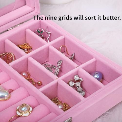 Sprqcart Jewelry Organizer Jewelry Box, Storage Case for Earrings, Rings, Necklaces, Pendants | Portable Travel Design with Mirror Multiple Compartments Soft Interior for Women Girls Teenagers (Pink) - Image 3