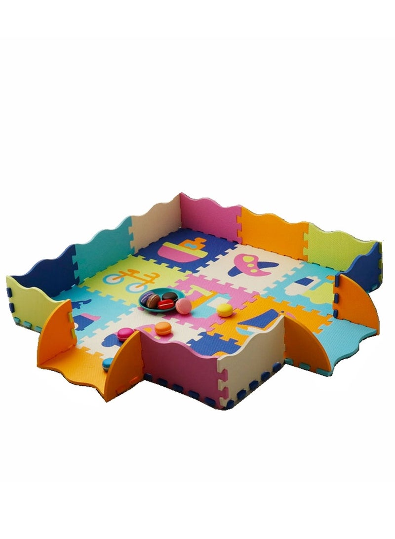 Cool Baby COOLBABY Fun Small Toys Baby Play Mat with Fence Baby Play Mat EVA Foam Puzzle Mat Set of 25 Waterproof Baby Crawl Mats for Home Playroom Perfect Toddler Playroom Crawling Play Mats - Image 1