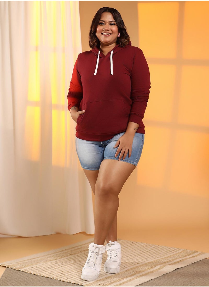 Instafab Plus Women's Wine Red Solid Pullover Hoodie  - Image 5