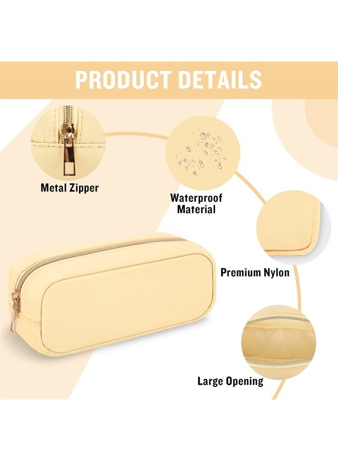 Iqimott Hot Pink Makeup Bag Nylon Small Makeup Bag, Preppy Slim Cosmetic Bag Compact Makeup Brush Pouch Toiletry Bag, Waterproof Zipper Purse Travel Coin Pouch Storage Bag for Women Girls Teens - Image 1