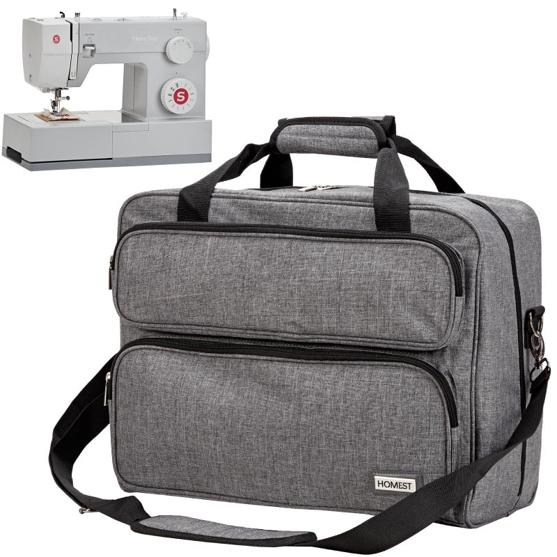 HOMEST Sewing Machine Carrying Case Universal Tote Bag with Shoulder Strap Compatible with Most Standard Singer Brother Janome Grey Patent Design