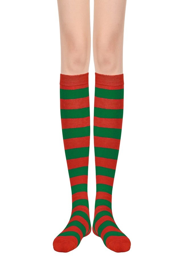 أمريكان تريندز جوارب نسائية مخططة من أمريكان تريندز، جوارب طويلة تصل إلى الركبة، جوارب رياضية، جوارب فوق الركبة، عبوة واحدة، أحمر وأخضر - Image 2