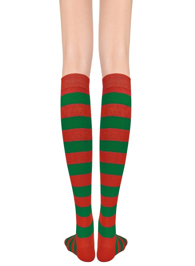 أمريكان تريندز جوارب نسائية مخططة من أمريكان تريندز، جوارب طويلة تصل إلى الركبة، جوارب رياضية، جوارب فوق الركبة، عبوة واحدة، أحمر وأخضر - Image 3