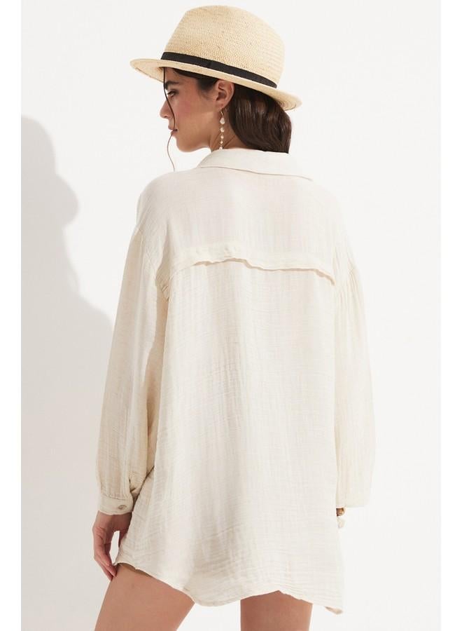 جون قميص نسائي قطن % بيج - Image 5