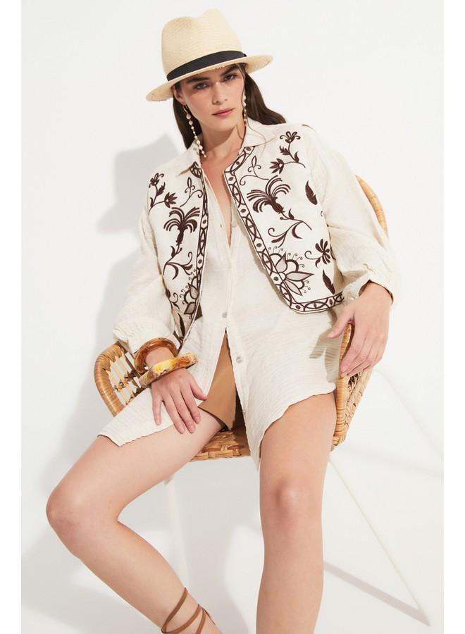 جون قميص نسائي قطن % بيج - Image 3