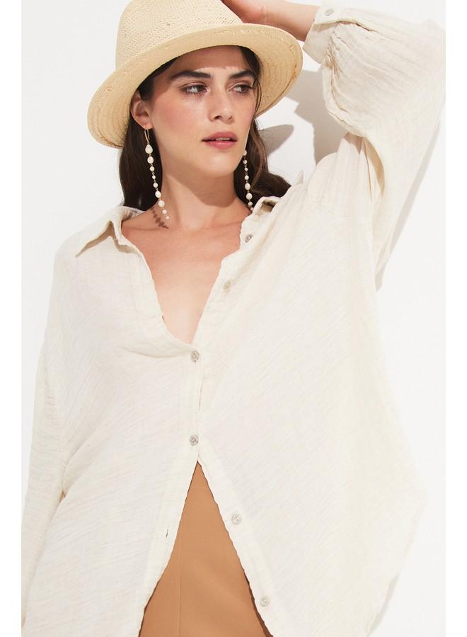 جون قميص نسائي قطن % بيج - Image 4