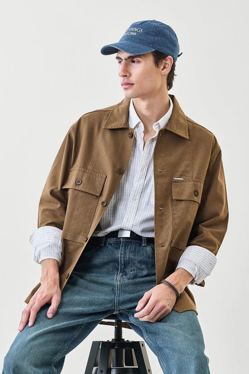 سنيتش Brown Solid Long Sleeve Oversized Jacket