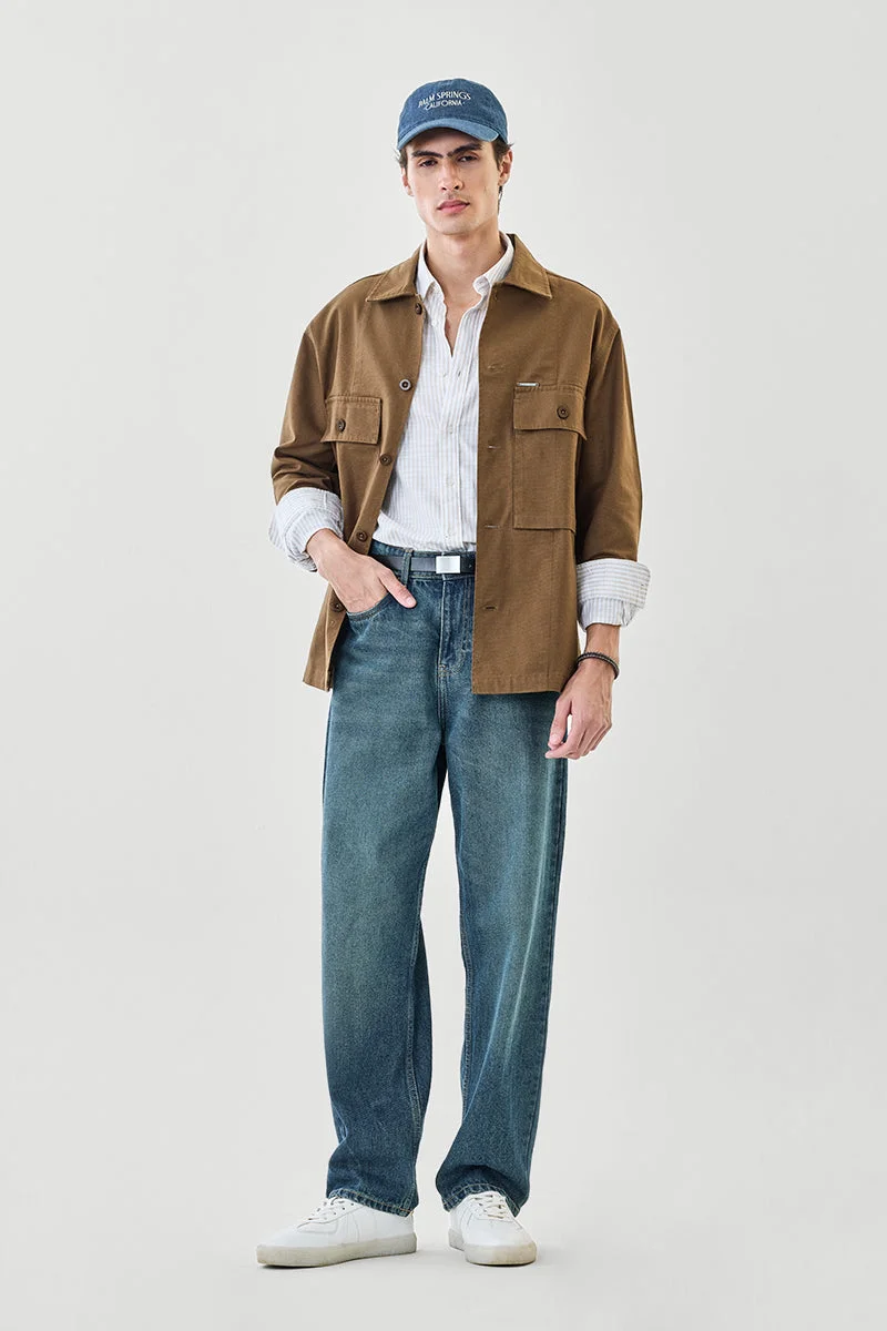 سنيتش Brown Solid Long Sleeve Oversized Jacket