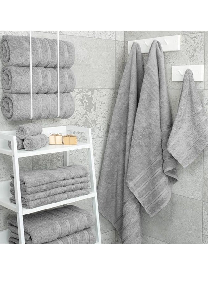 Safi Plus Premium Bath Towels Set Pack of 4-100% Combed Cotton Towels - 70x140 cm - Soft Feel, Quick Dry, Highly Absorbent Bathroom Cotton Towels, Light Grey - Image 4