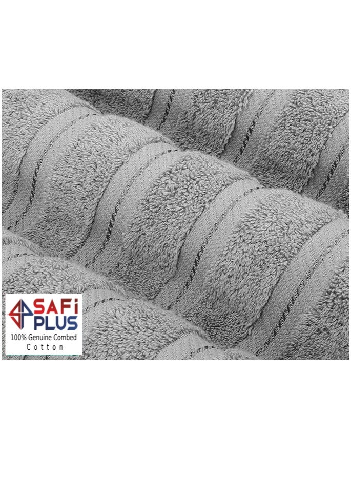 Safi Plus Premium Bath Towels Set Pack of 4-100% Combed Cotton Towels - 70x140 cm - Soft Feel, Quick Dry, Highly Absorbent Bathroom Cotton Towels, Light Grey - Image 5