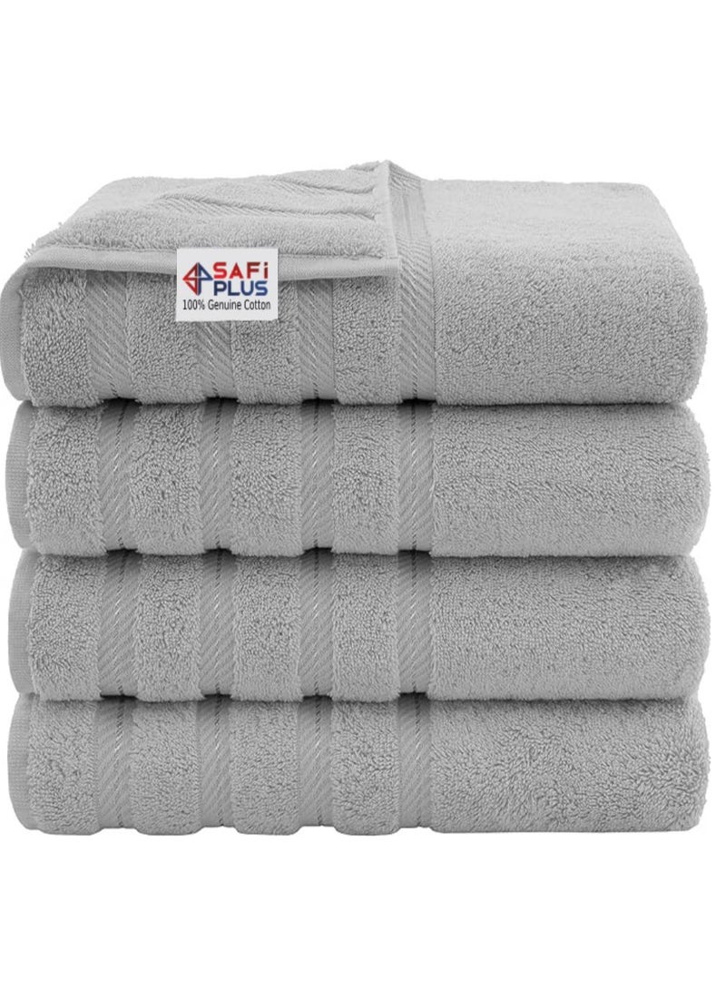 Safi Plus Premium Bath Towels Set Pack of 4-100% Combed Cotton Towels - 70x140 cm - Soft Feel, Quick Dry, Highly Absorbent Bathroom Cotton Towels, Light Grey - Image 1