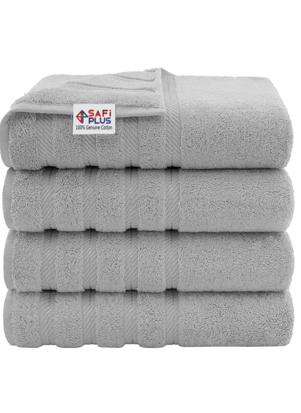 Safi Plus Premium Bath Towels Set Pack of 4-100% Combed Cotton Towels - 70x140 cm - Soft Feel, Quick Dry, Highly Absorbent Bathroom Cotton Towels, Light Grey 