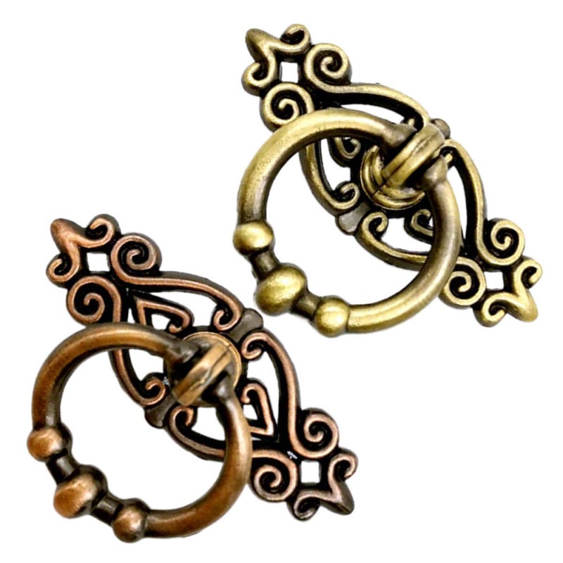 2 Pack Vintage Bronze Zinc Alloy Cabinet Drawer Pulls Ring Handles For Furniture - Image 2