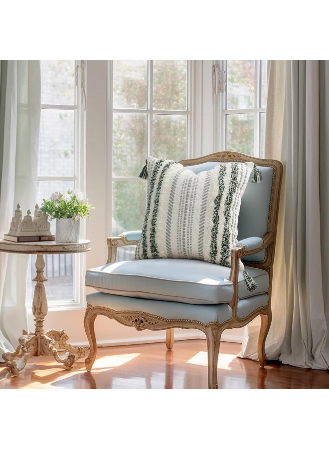 decorUhome decorUhome Christmas Decorative Boho Throw Pillow Covers 18x18  Accent Neutral Tufted Pillow Covers for Couch Bed Sofa  Textured Striped Woven Pillow Covers  Green and Cream White  Pack of 1 - Image 5