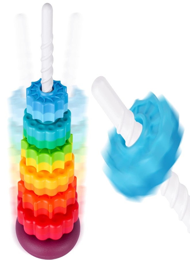 NiToy Spinning Stacking Toy for Kids, Rainbow Tower Dual-Color Spinning Wheels Premium Strong BPA-Free ABS Plastic Early Education Fun Learning and Engaging Brain Development Toys (Large 6th Floor) - Image 1