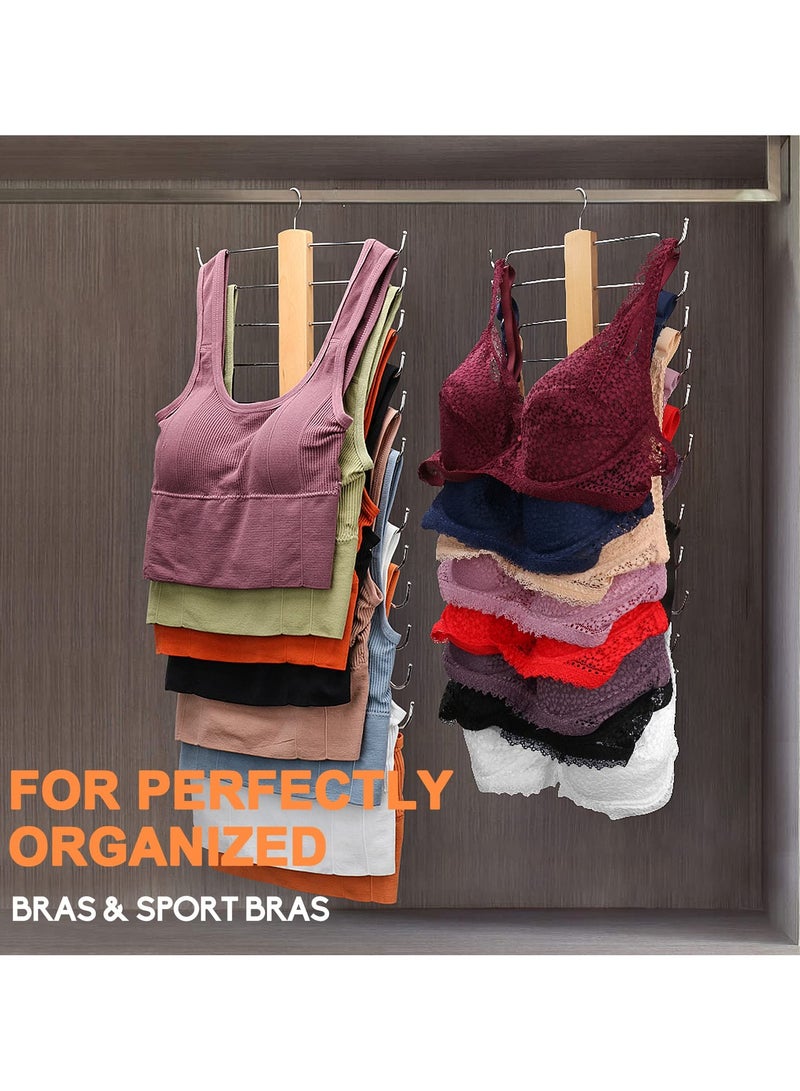 SYOSI SYOSI 2 Pcs Tank Top Hangers, Wooden Underwear Hanger, 360° Rotating Bra Hanger for Tank Tops/Bras/Camisole, Closet Tank Top Hanger with 12 Metal Hooks, Hold 12 Tank Tops or Bras - Image 5