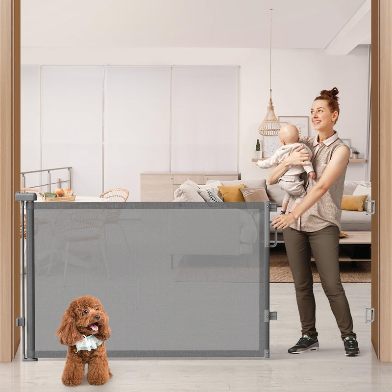 Cideny 76 Retractable Baby Gates Extra Wide Mesh Long Dog Gate for Wide Openings Indoor Outdoor Stair Gate for Doorways Hallways Deck Porch Child Pet Safety Essentials for Home Grey - Image 2