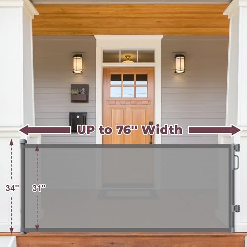 Cideny 76 Retractable Baby Gates Extra Wide Mesh Long Dog Gate for Wide Openings Indoor Outdoor Stair Gate for Doorways Hallways Deck Porch Child Pet Safety Essentials for Home Grey - Image 3