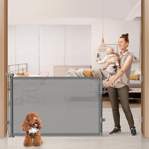 Cideny 76 Retractable Baby Gates Extra Wide Mesh Long Dog Gate for Wide Openings Indoor Outdoor Stair Gate for Doorways Hallways Deck Porch Child Pet Safety Essentials for Home Grey - Image 1