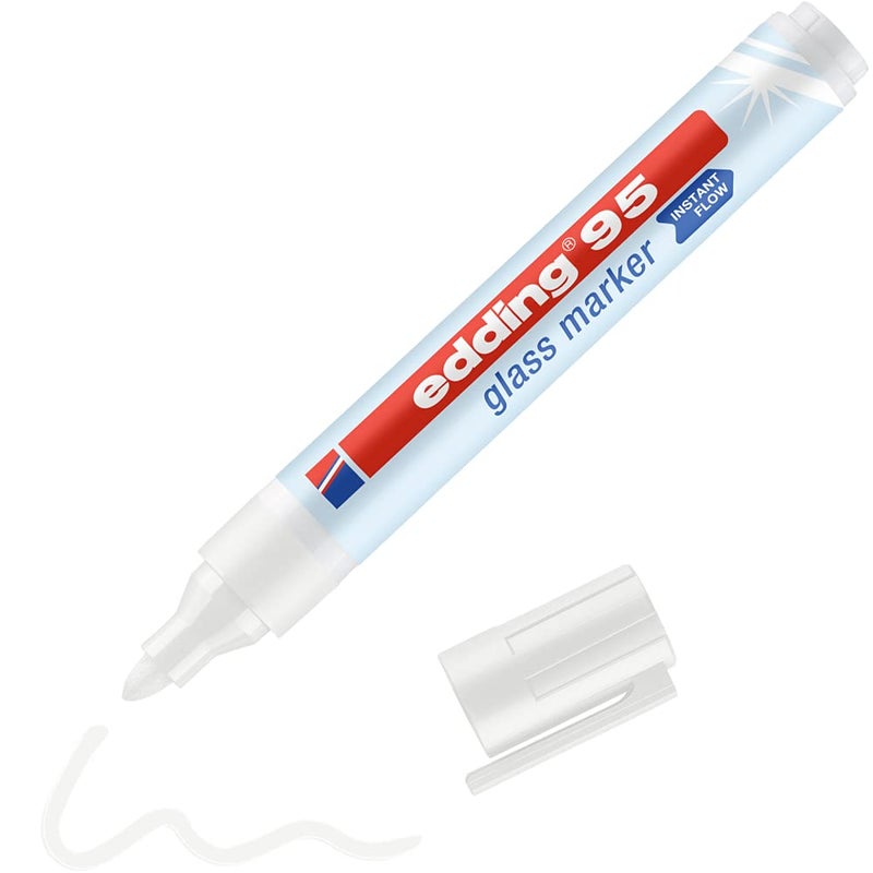 edding White 95 Glass Marker, 1pc - Dry Erase Markers for Various Uses and Glass Surfaces Like Windshields, Windows, Glassboards, Mirrors, Menu Board and White Board - Made in Germany - Image 1