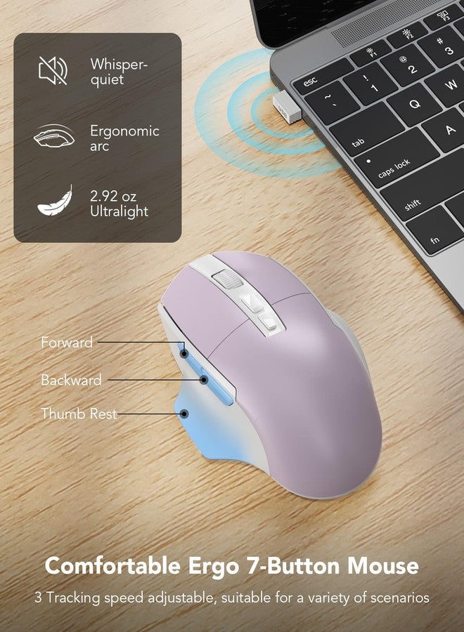 SABLUTE Wireless Keyboard and Mouse Combo, Ergonomic Wave Key, Cushioned Plam Rest, Comfortable Silent Natural Typing, 2.4G Lag-Free, Full Size Keyboards Cordless Set for Multi-OS, Windows/Mac, Purple - Image 5