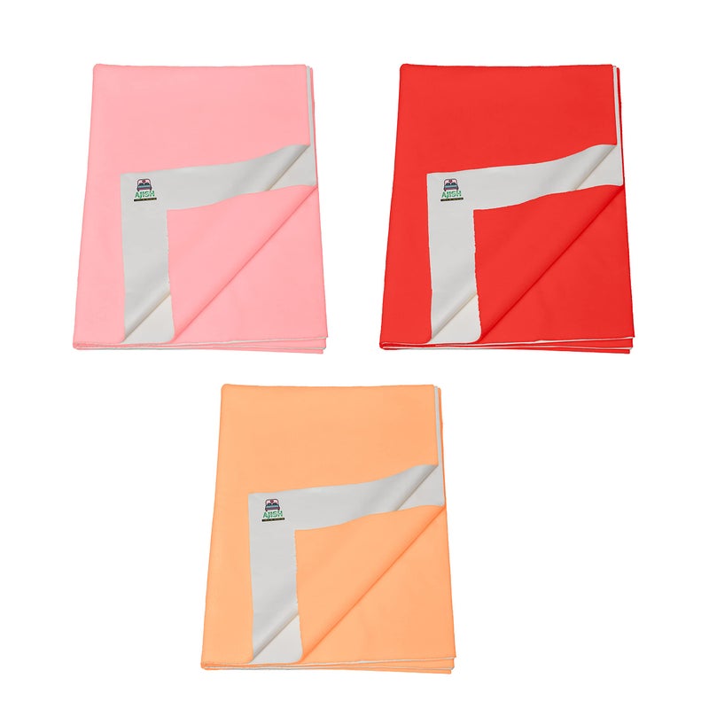 AJISH Pack of 3, Baby Bed Protector Reusable - Soft Cotton 100% Waterproof High Absorbent Faster Dry Sheet - Best for New Born Babies & Toddler Children (Large - 100X140CM) (Pink,Red,Orange) - Image 1