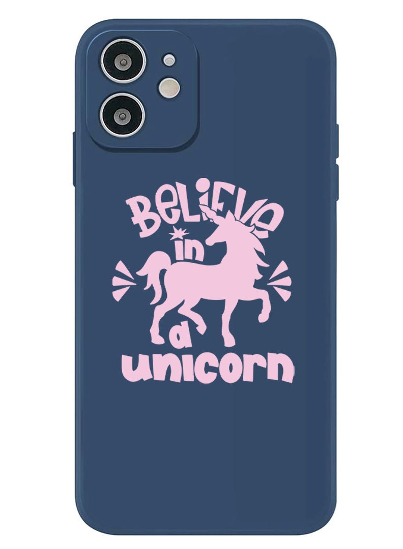 Theodor Protective Slim Fit Case Liquid Silicone Cover with Full Body Protection Anti-Scratch Shockproof Case For iPhone 12 Blue  - Believe in unicorn copy - Image 1