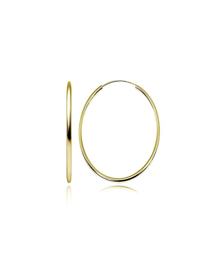 Hoops 4 Less Yellow Gold Flashed Sterling Silver Medium Large Endless 2x40mm High Polished Round Lightweight Unisex Hoop Earrings (1 3/5 Inch) - Image 1