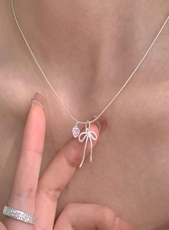 Mastyle® Women’s Heart Necklace Zircon Pendant Minimalist Sweet Light Jewelry | White - Image 4