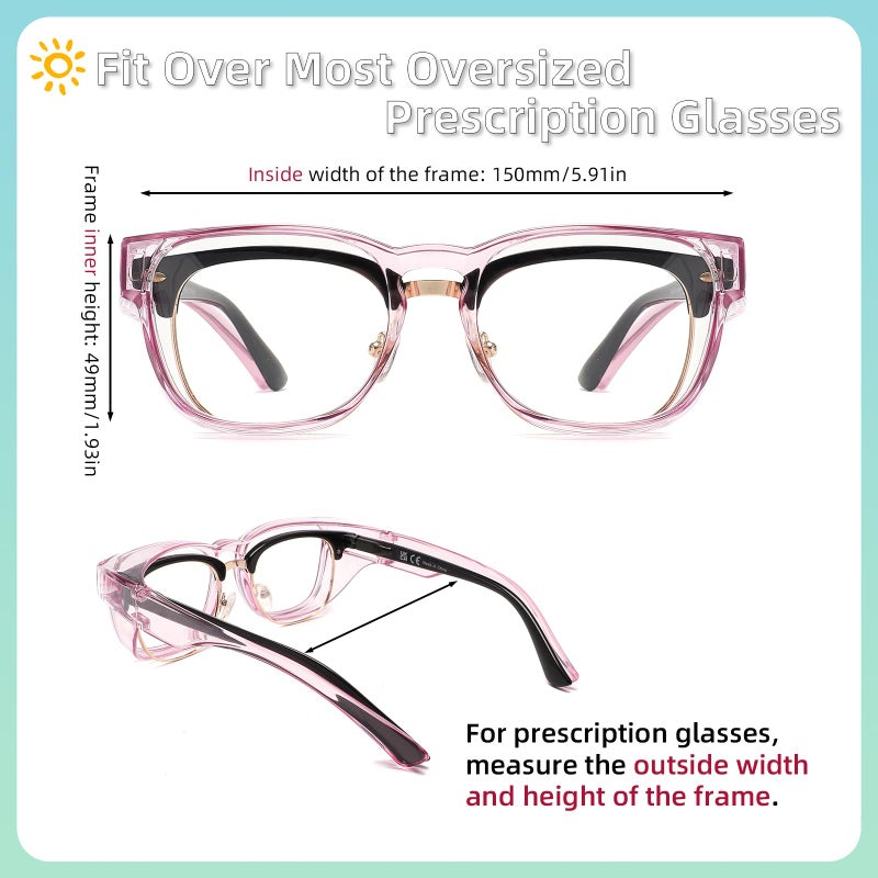 Alsenor Safety Glasses Anti Fog Goggles Fit Over Prescription Eyewear For Ansi Z87.1 Certified Oversized Eyeglasses For Men Women (Oversized-Pink) - Image 2