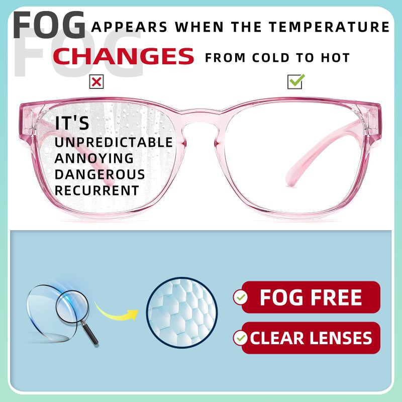 Alsenor Safety Glasses Anti Fog Goggles Fit Over Prescription Eyewear For Ansi Z87.1 Certified Oversized Eyeglasses For Men Women (Oversized-Pink) - Image 3