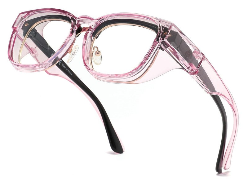 Alsenor Safety Glasses Anti Fog Goggles Fit Over Prescription Eyewear For Ansi Z87.1 Certified Oversized Eyeglasses For Men Women (Oversized-Pink) - Image 1