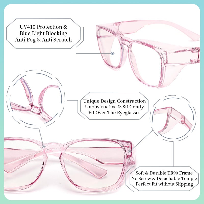 Alsenor Safety Glasses Anti Fog Goggles Fit Over Prescription Eyewear For Ansi Z87.1 Certified Oversized Eyeglasses For Men Women (Oversized-Pink) - Image 4