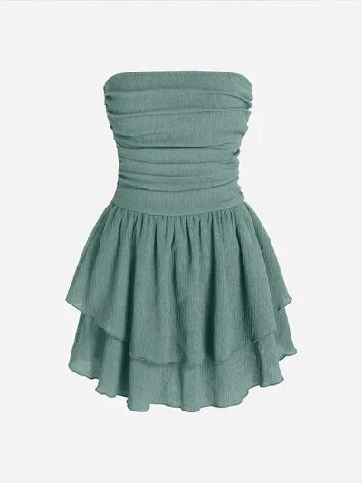HICCUP Strapless Textured Ruffle Mini Dress