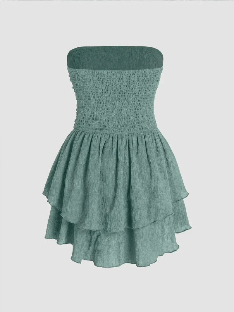 HICCUP Strapless Textured Ruffle Mini Dress