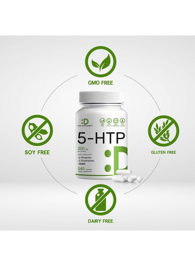 Deal Supplement 5-HTP 200mg Per Serving, 240 Capsules, 98% African Derived Griffonia Seed Extract | 4 in 1 Formula | Plus Active L Theanine, L Tryptophan, & GABA | Relaxation Support Supplement - Image 3