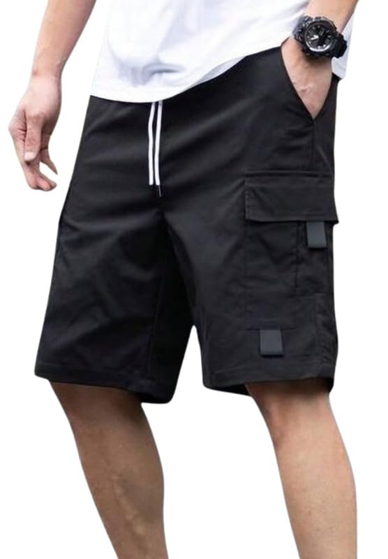 NoseQueen Men Fashion Cotton Shorts Pant for Men, Relaxed Fit Drawstring Waist Casual Half Pant for Man Black - Image 4