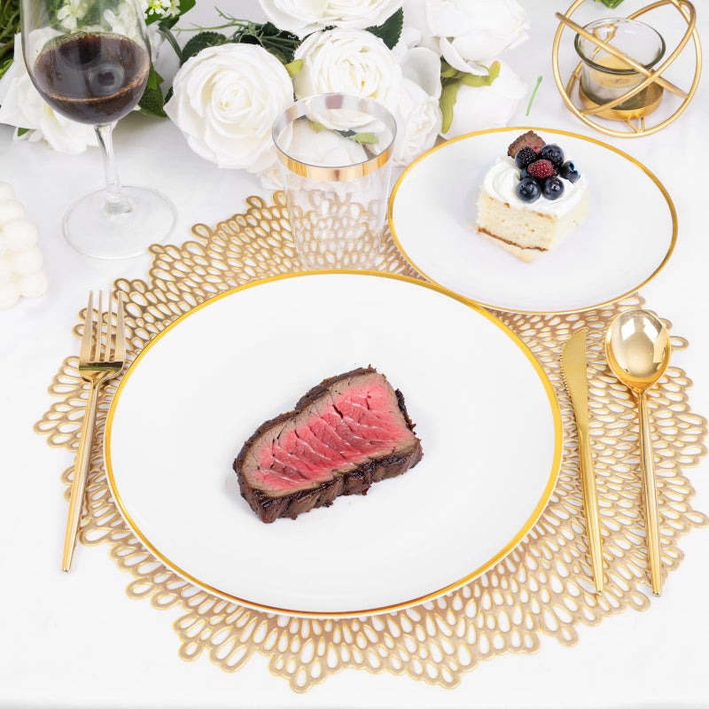 ejonirinjonir EI 180pcs White and Gold Plastic Plates Gold Plastic Plates for Party Plastic Plates Disposable Fancy Plastic Dinnerware Sets Gold Plastic Silverware and Cups for Wedding Baby Shower - Image 4