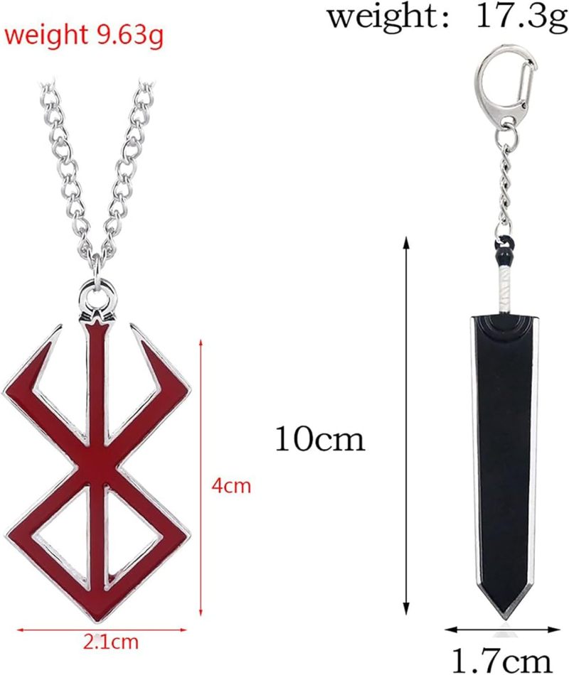 Berserk Cosplay Accessory Set: 1 Sword Pendant Collar 1 Behelit Resin Collar 1 Keychain - Anime Manga Themed Design For Halloween Cosplay Anime Fans Collectors - Image 5