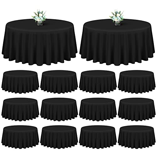 Showgeous 12 Pack Black Polyester Tablecloths  90 Inch Round Tablecloths for Weddings Banquets  Parties  Washable Wrinkle Resistant