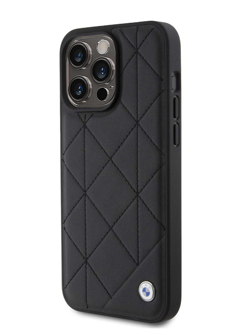 بي إم دبليو حافظة جلدية بنقش مبطن لهاتف آیفون 15 برو - أسود - Image 2