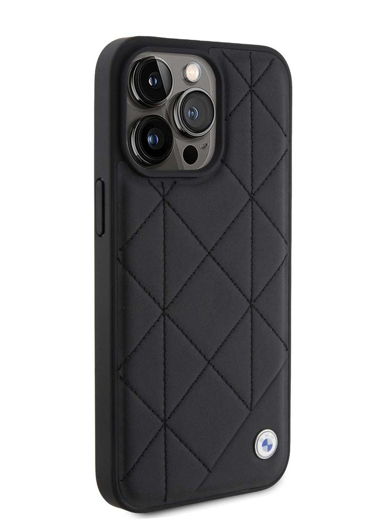 بي إم دبليو حافظة جلدية بنقش مبطن لهاتف آیفون 15 برو - أسود - Image 5